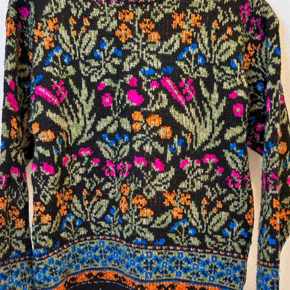 Vintage 80s 90s Wool Italian Floral Fair Isle Heavy Knit Chunky Cozy Cabincore - Picture 3 of 6